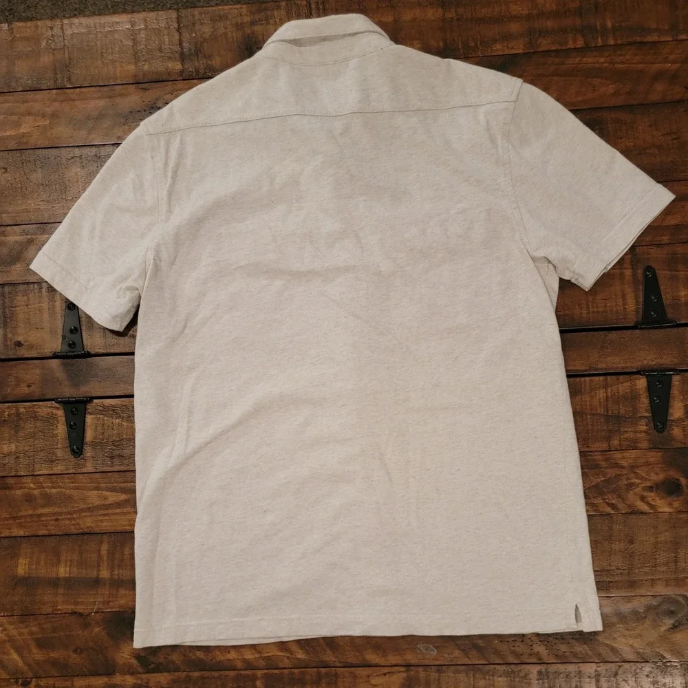 Banana Republic Mens Slim Fit Short‎ Sleeve Button Down Shirt M Heather Beige